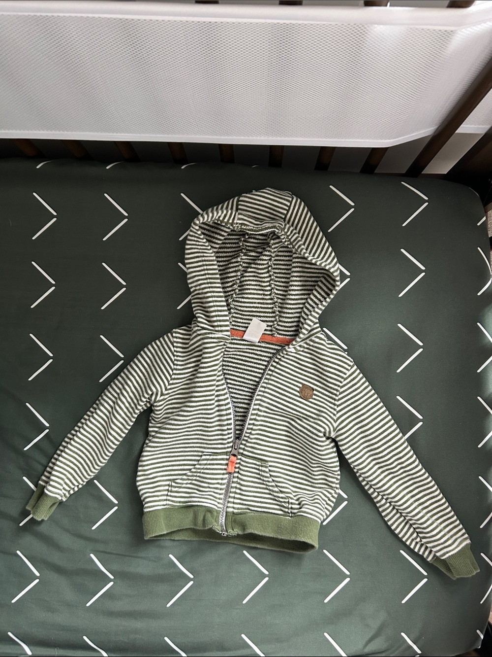 Carter's Olive Green and Cream Striped Hooded Zip Jacket